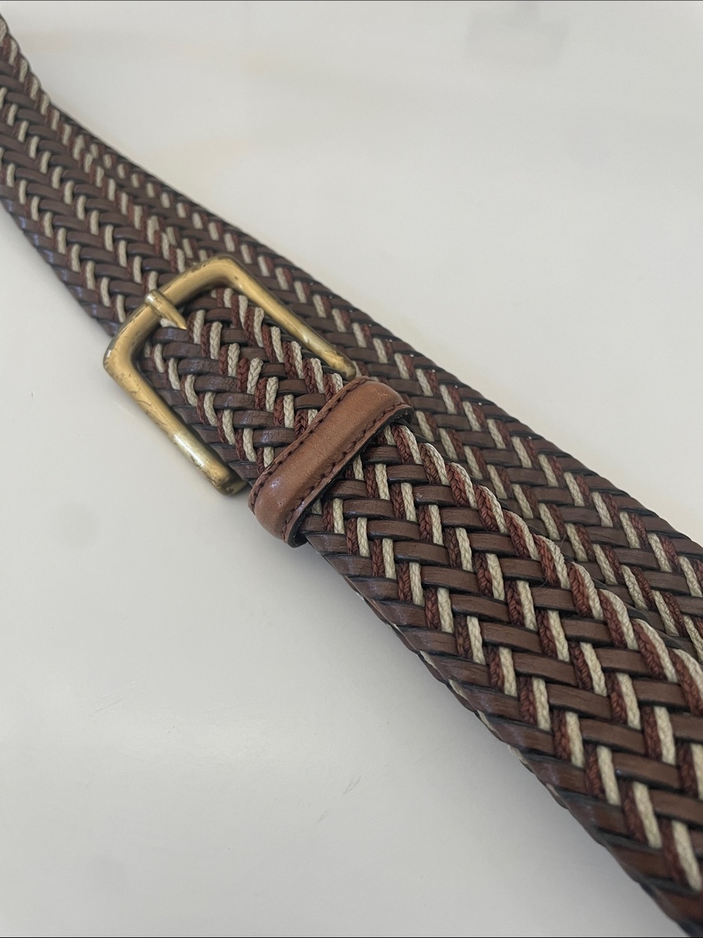 Solid Brass Buckle on Bonded Cord Leather Belt. Made in Argentina. Size 46. GUC
